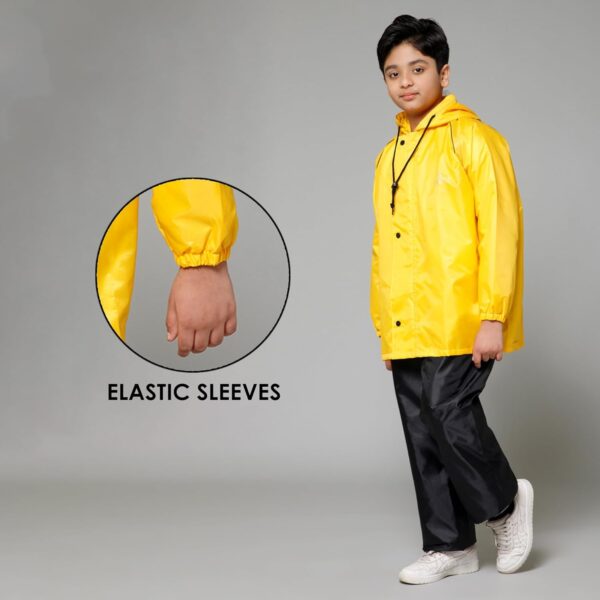 Kid's Waterproof Double Coating Reversible Standard Length Raincoat With Hood & Reflector Logo At Back, Top & Bottom Printed Plastic Pouch-006