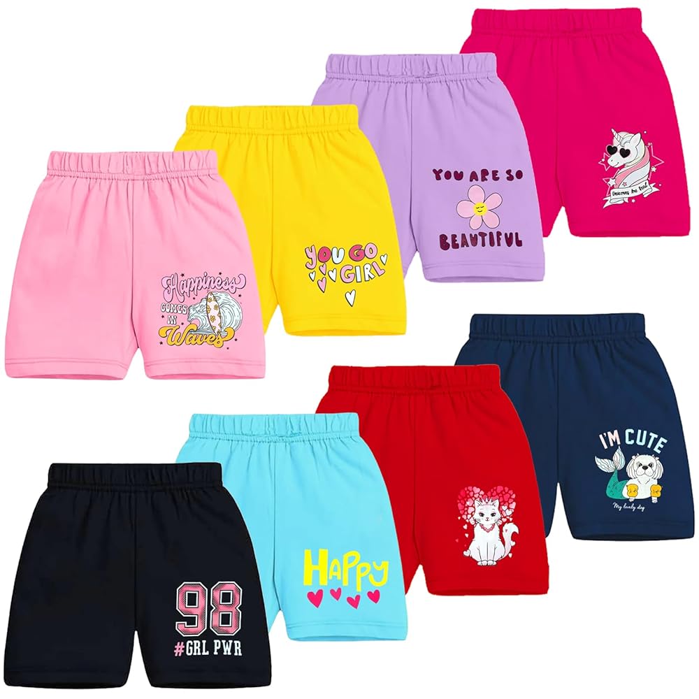 Kuchipoo Girls Regular Fit Cotton Shorts - Pack of 8