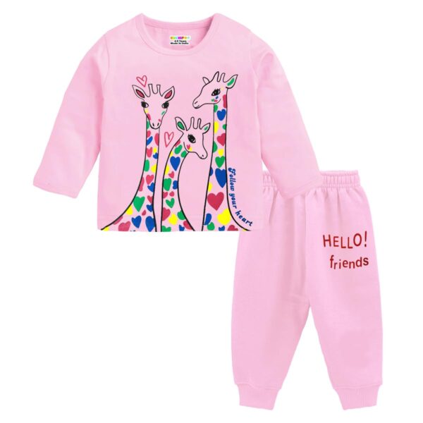 Kuchipoo Girls Regular Fit Cotton T-Shirts and Pyjamas Set