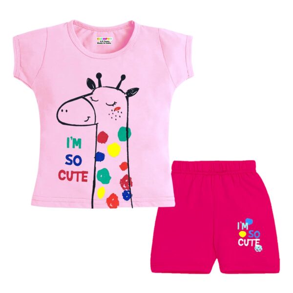 Kuchipoo Girls Regular Fit Cotton T-Shirts and Shorts Set
