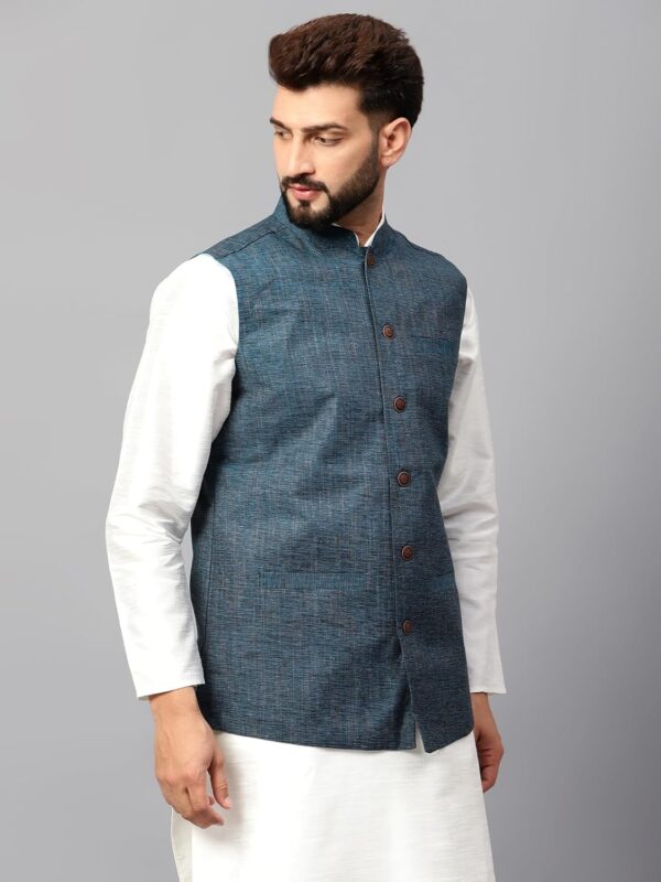 LATEST Men's Traditional Cotton Solid Nehru Jacket/Waistcoat-Blue
