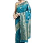 leeza store Women's Soft Silk Blend Banarasi Saree With Blouse Piece Feature Traditional Floral Patterns, Ethnic Motifs, And Golden Zari Pallu Patola Ethnic Motif
