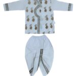 Little Poppins Traditional Indian Baby Boy Dhoti Kurta Set, White Cotton with Gold Print, new born Ethnic dress size 3 months 6 months 12months 18 months 1Year 2Year Pack of 1...