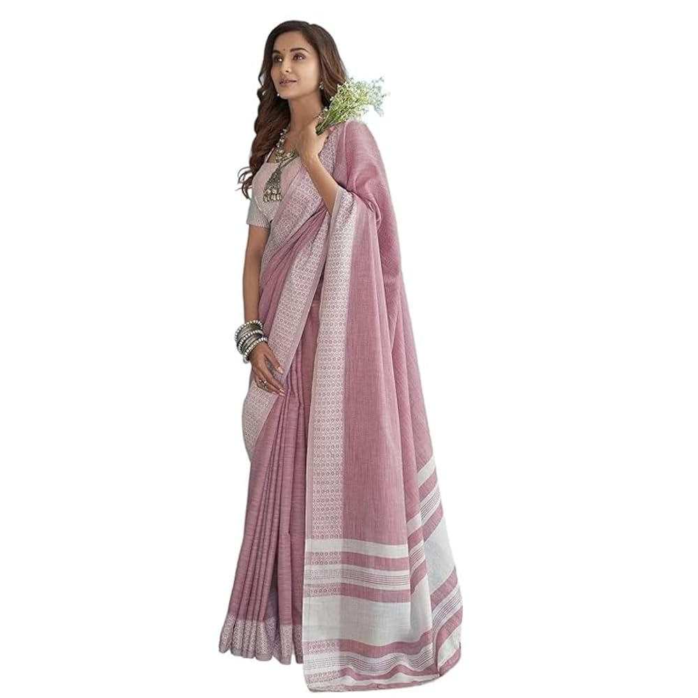 MADHUHANSH Women's Lucknowi Chikankari Linen cotton Woven Sarees For Women with Blouse sarees for Women