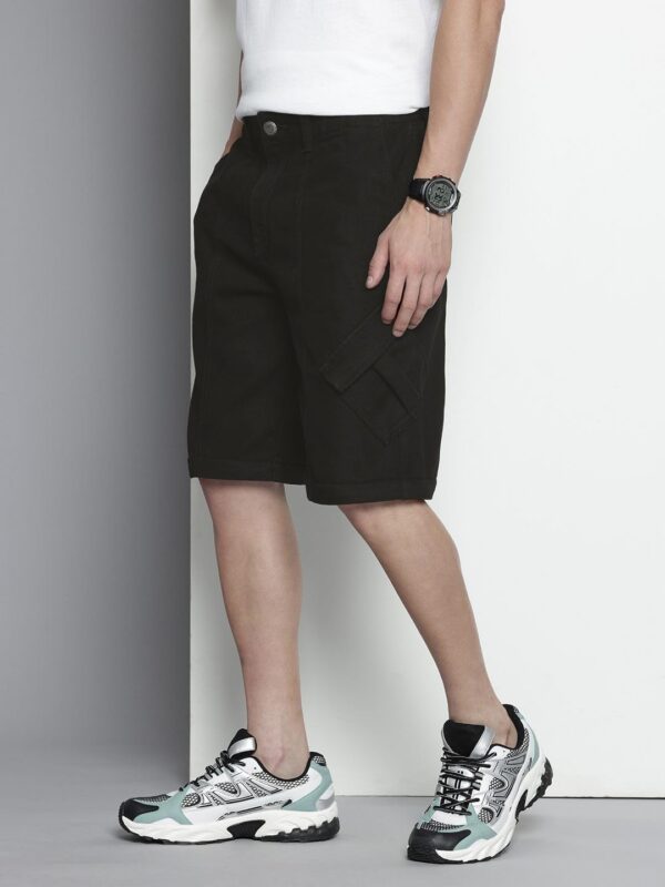 Men Baggy Solid Mid-Rise Convertible Cargo Denim