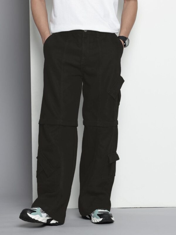 Men Baggy Solid Mid-Rise Convertible Cargo Denim
