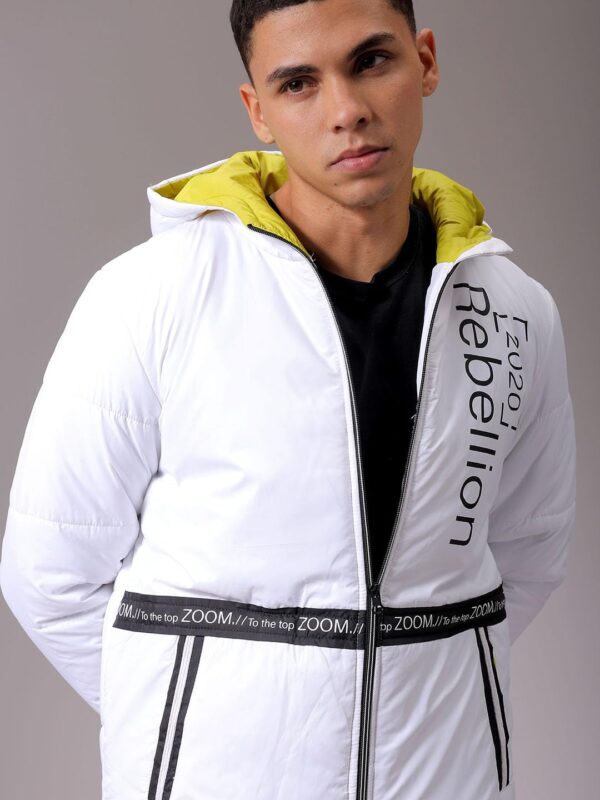 Men Slim Fit Mix & Match Puffer Jackets-White