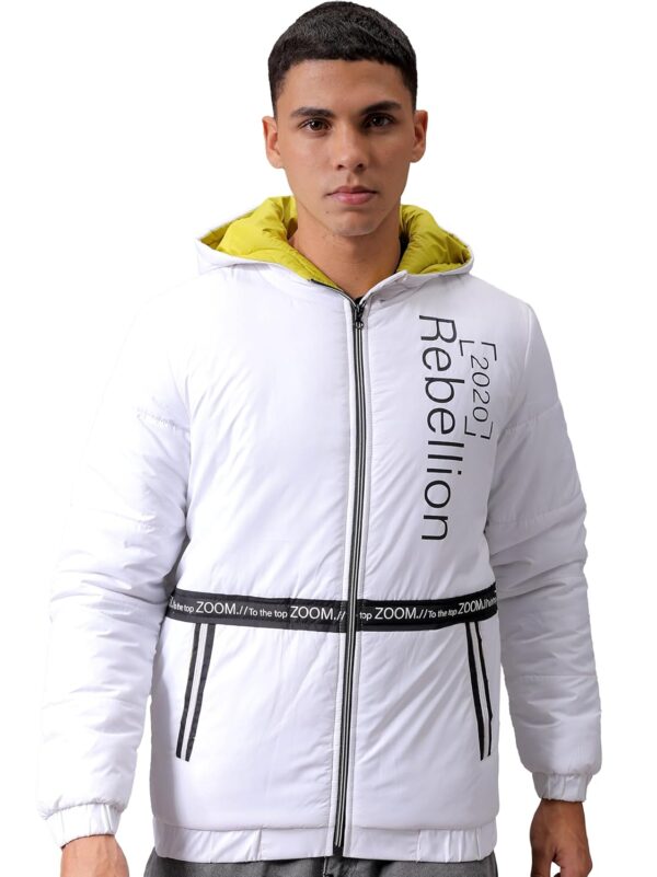 Men Slim Fit Mix & Match Puffer Jackets-White