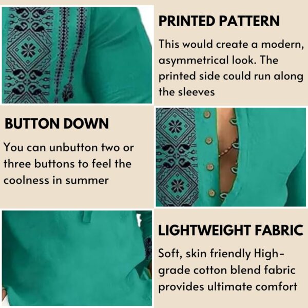 Men's Cotton Blend Mandarin Collar Self One Design Full Sleeve Casual Short Kurta-Green