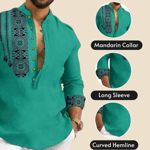 Men's Cotton Blend Mandarin Collar Self One Design Full Sleeve Casual Short Kurta-Green