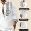 Men's Cotton Blend Mandarin Collar Self One Design Full Sleeve Casual Short Kurta-White