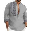 Men's Cotton Blend Mandarin Collar Self One Design Full Sleeve Casual Short Kurta-Grey