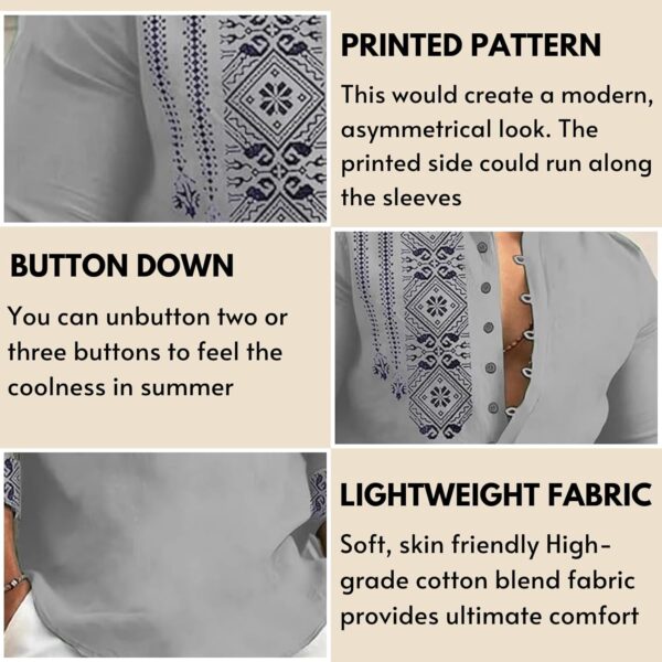 Men's Cotton Blend Mandarin Collar Self One Design Full Sleeve Casual Short Kurta-Grey