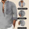 Men's Cotton Blend Mandarin Collar Self One Design Full Sleeve Casual Short Kurta-Grey