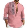 Men's Cotton Blend Mandarin Collar Self One Design Full Sleeve Casual Short Kurta-Pink