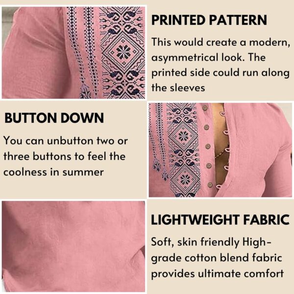 Men's Cotton Blend Mandarin Collar Self One Design Full Sleeve Casual Short Kurta-Pink