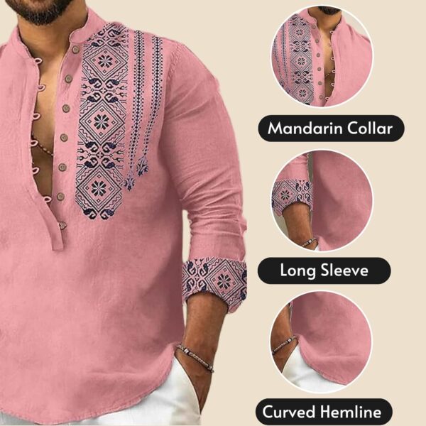 Men's Cotton Blend Mandarin Collar Self One Design Full Sleeve Casual Short Kurta-Pink