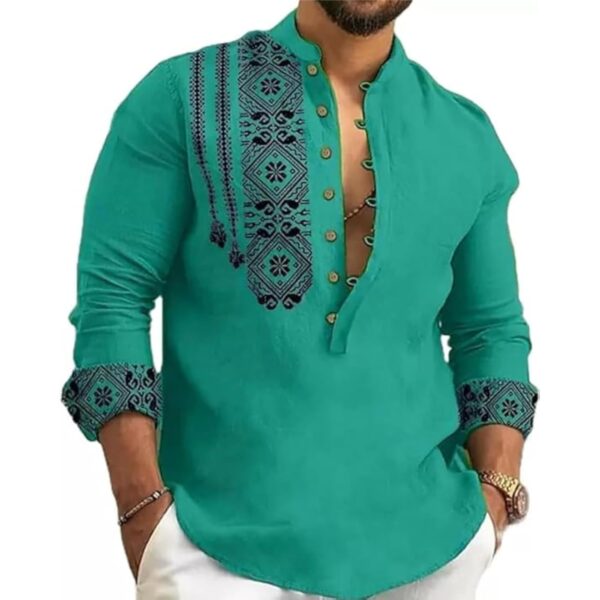 Men's Cotton Blend Mandarin Collar Self One Design Full Sleeve Casual Short Kurta-Green