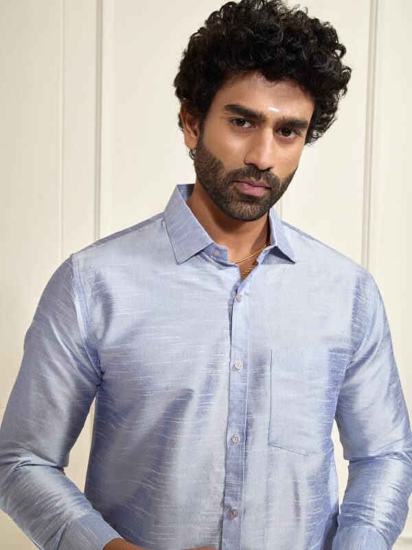 Men's Green Silk Blend Ethnic Shirt | Full Sleeves South Indian Traditional Shirt | Festive, Wedding, Casual Wear