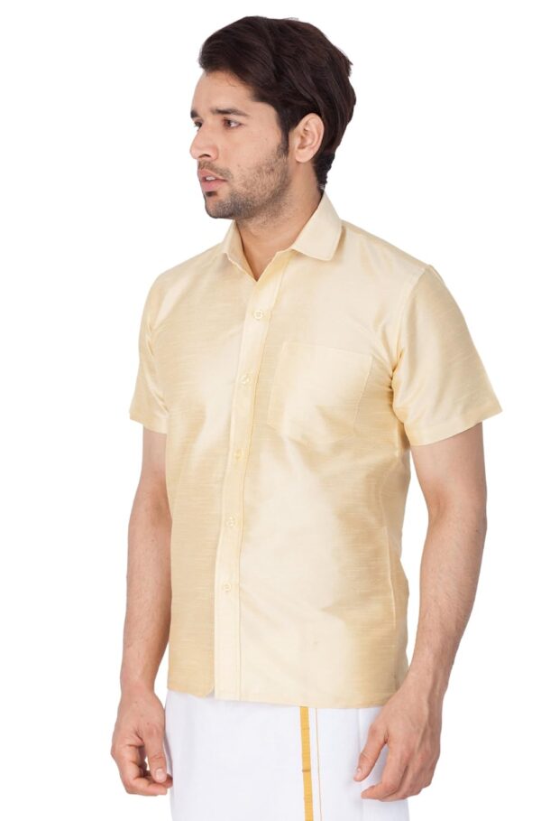 Men's Silk Blend Ethnic Shirt - Half Sleeves, South Indian Traditional Shirt for Weddings, Festivals, & Casual Wear-Beige