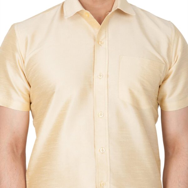 Men's Silk Blend Ethnic Shirt - Half Sleeves, South Indian Traditional Shirt for Weddings, Festivals, & Casual Wear-Beige