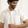 Men's Silk Blend Ethnic Shirt - Half Sleeves, South Indian Traditional Shirt for Weddings, Festivals, & Casual Wear-White