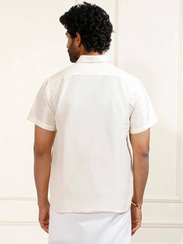 Men's Silk Blend Ethnic Shirt - Half Sleeves, South Indian Traditional Shirt for Weddings, Festivals, & Casual Wear-White