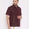 Men's Silk Blend Ethnic Shirt - Half Sleeves, South Indian Traditional Shirt for Weddings, Festivals, & Casual Wear-Red