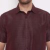 Men's Silk Blend Ethnic Shirt - Half Sleeves, South Indian Traditional Shirt for Weddings, Festivals, & Casual Wear-Red