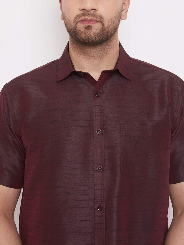 Men's Silk Blend Ethnic Shirt - Half Sleeves, South Indian Traditional Shirt for Weddings, Festivals, & Casual Wear-Red