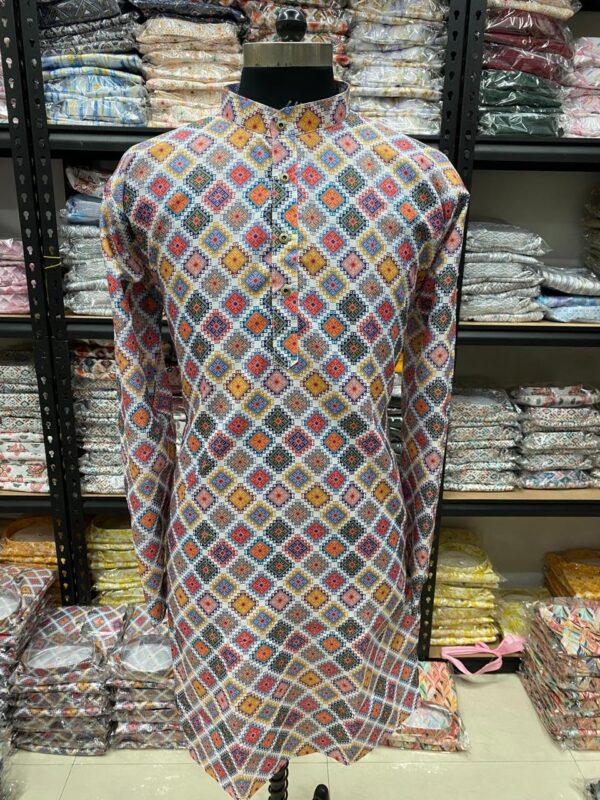 Men's Traditional Cotton Floral Printed Only Kurta-001