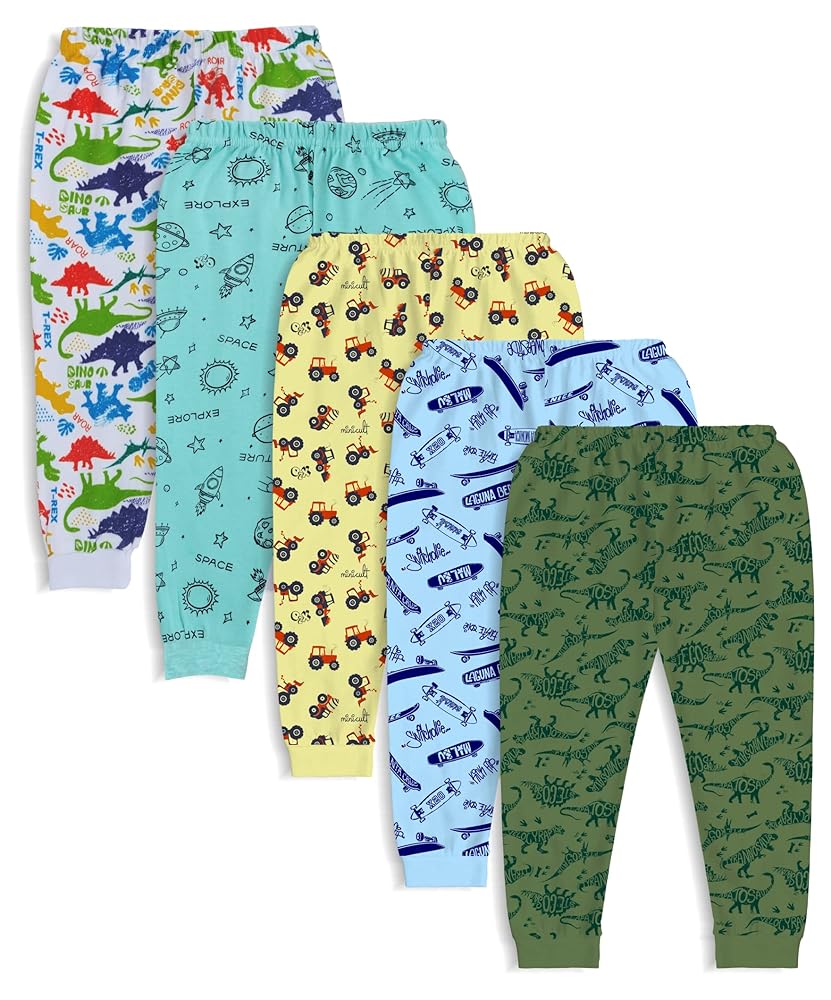 minicult Cotton Pajama Pants with All Over Print for Boys and Girls (Multicolor Designs)(Pack of 5)