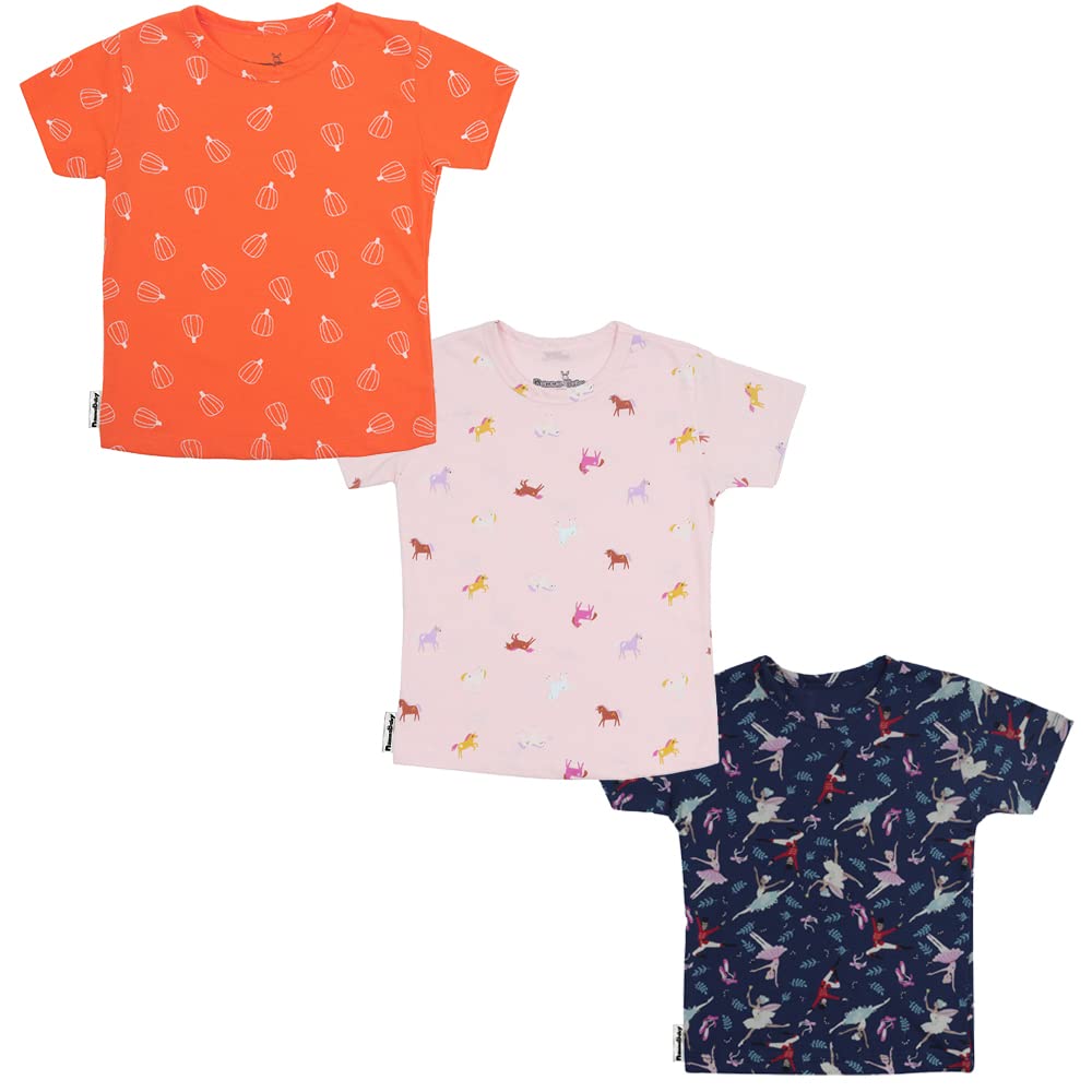 NammaBaby Girls' Pure Hoseiry Cotton T-Shirt Girls Top Tshirt for Girls - Multipack