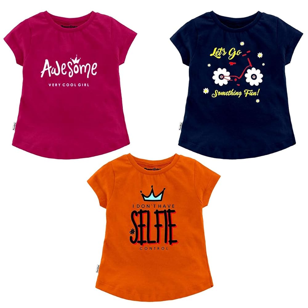 NammaBaby Girls' Pure Hoseiry Cotton T-Shirt Girls Top Tshirt for Girls - Multipack