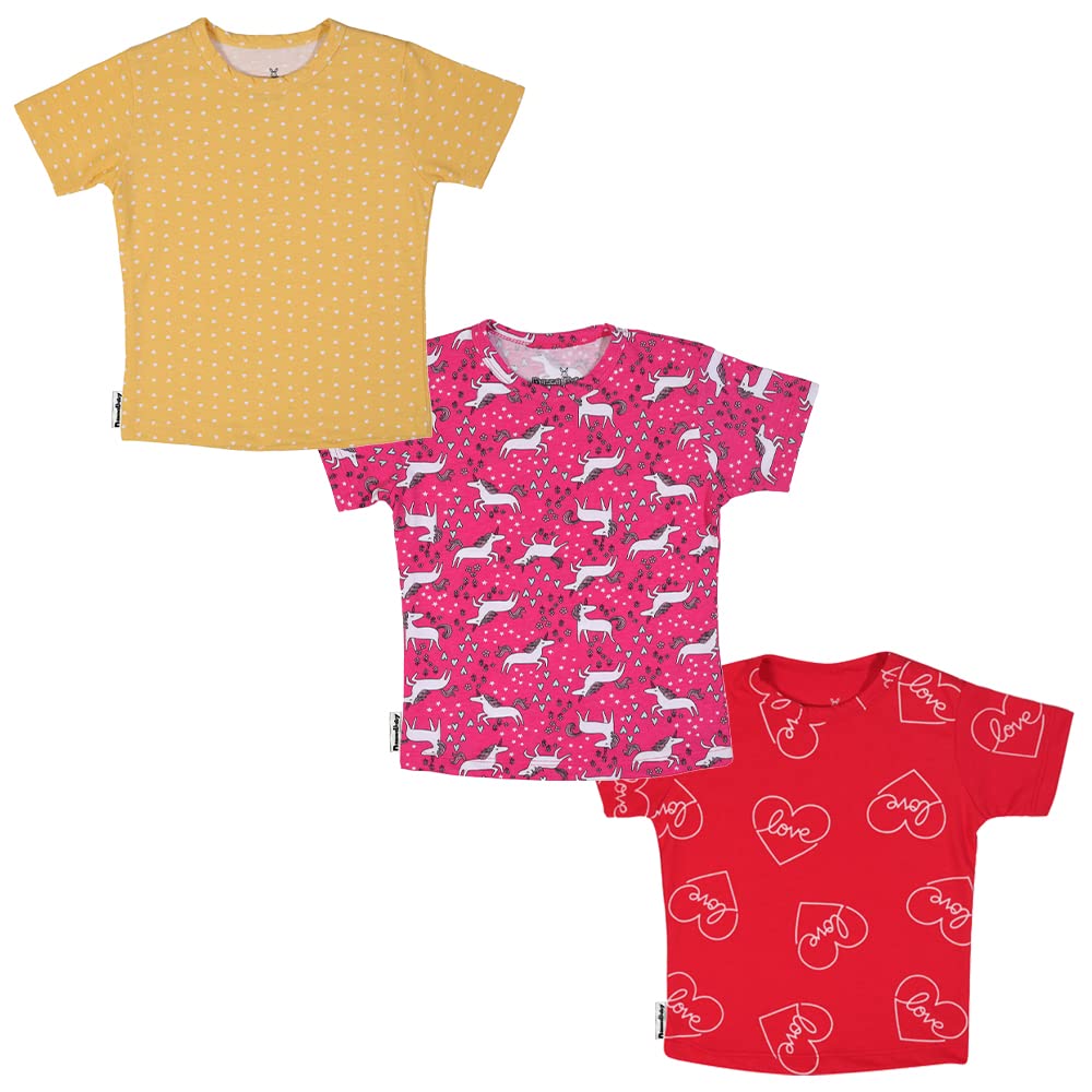 NammaBaby Girls' Pure Hoseiry Cotton T-Shirt Girls Top Tshirt for Girls - Multipack