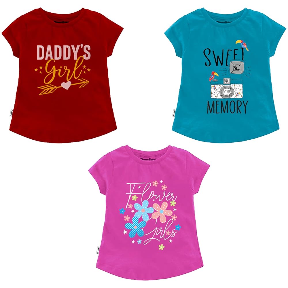 NammaBaby Girls' Pure Hoseiry Cotton T-Shirt Girls Top Tshirt for Girls - Multipack