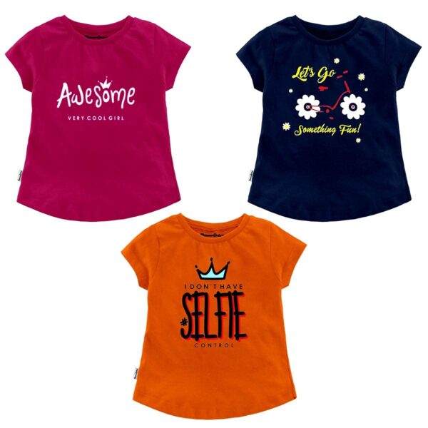 NammaBaby Girls' Pure Hoseiry Cotton T-Shirt Girls Top Tshirt for Girls - Multipack