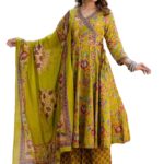 Nermosa Women Printed Anarkali Kurta and Pant Set with Dupatta