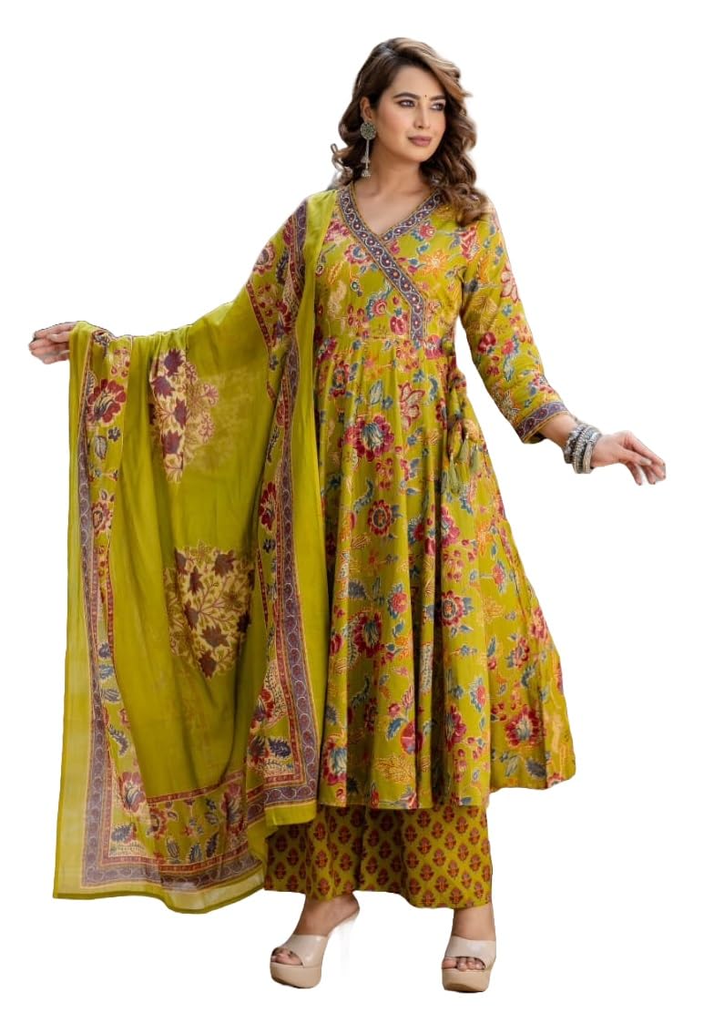 Nermosa Women Printed Anarkali Kurta and Pant Set with Dupatta