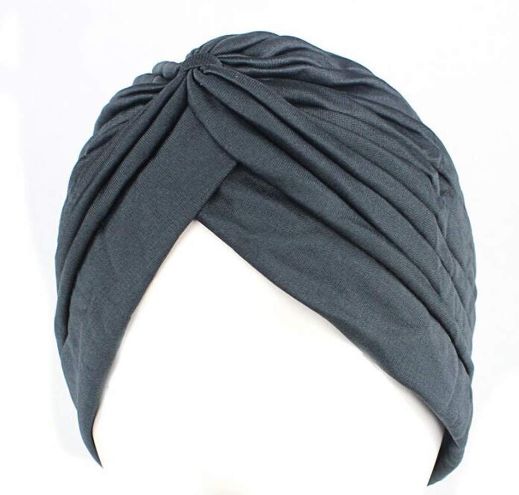 NOGA Women's Cotton Featured Ethnic Monochrome Pattern Headscarf Indian Baotou Hats (TJM-24, Dark Gray)