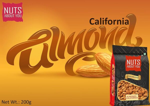 Nuts About You Premium ALMONDS, 200 g | New Crop | Premium | 100% Natural | Badam | Fresh & Crisp |