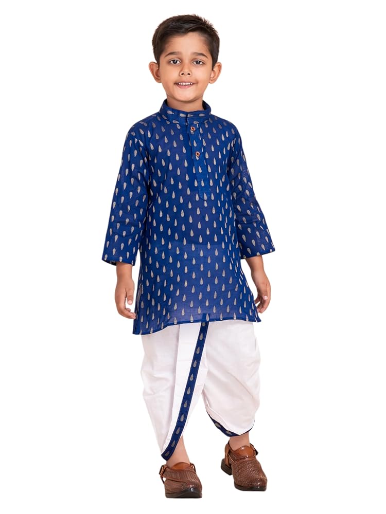 PEKABU Boys Dhoti Kurta Set for Kids - Cotton Kurta and Elastic Waist Dhoti Set - Traditional Dress for Kids