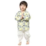 POLKA TOTS Boy’s Cotton Full Sleeve Angrakha Kurta with Dhoti Set for Baby Kid, Traditional Ethnic Wear for Kids, Printed Dhoti Kurta Set with Round Neck for Boy’s