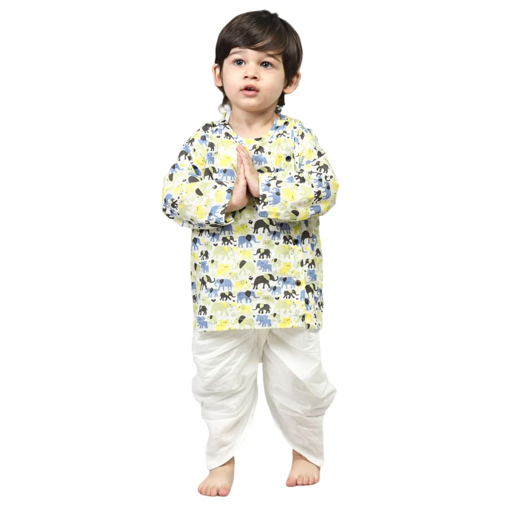 POLKA TOTS Boy’s Cotton Full Sleeve Angrakha Kurta with Dhoti Set for Baby Kid, Traditional Ethnic Wear for Kids, Printed Dhoti Kurta Set with Round Neck for Boy’s