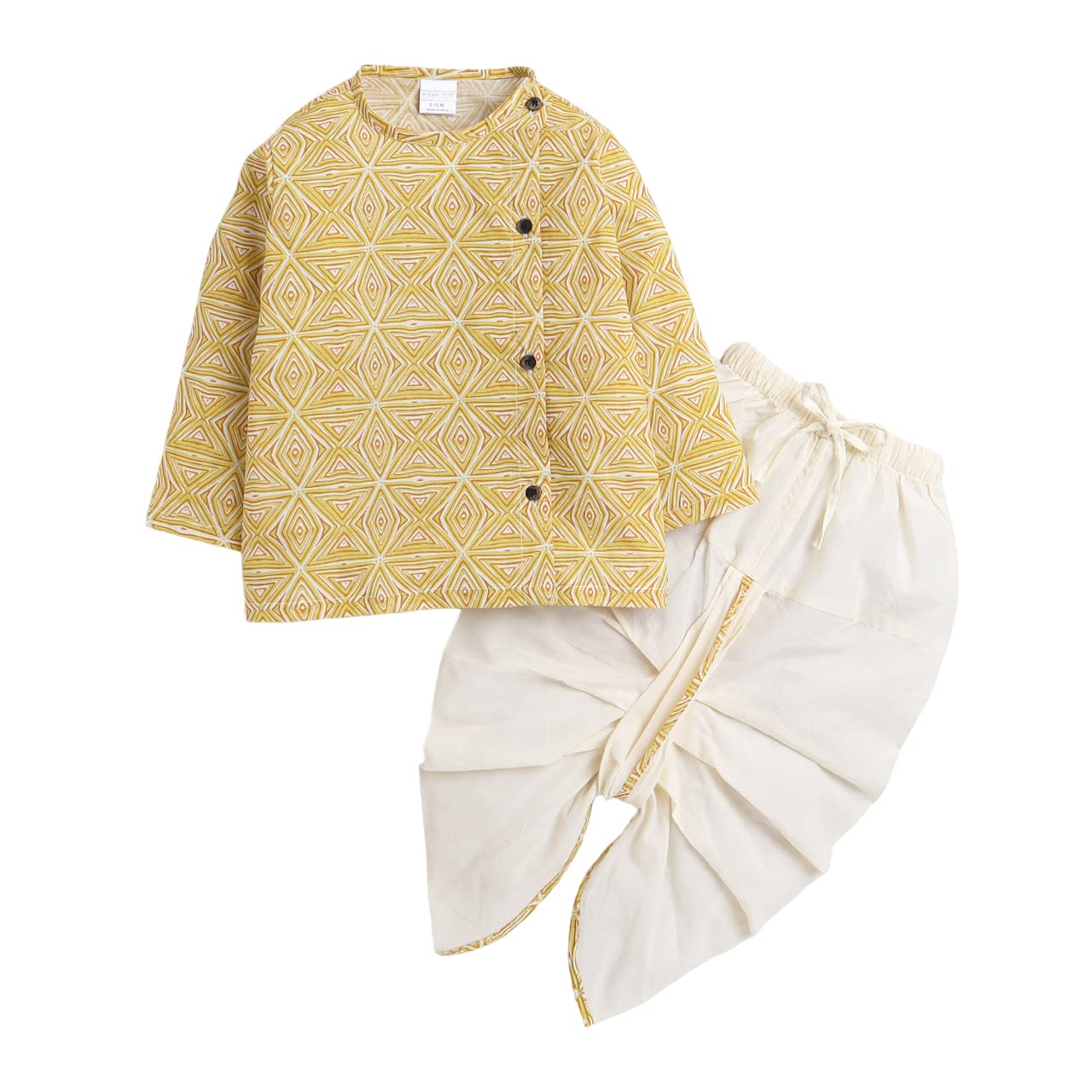 POLKA TOTS Boy’s Cotton Full Sleeve Angrakha Kurta with Dhoti Set for Baby Kid, Traditional Ethnic Wear for Kids, Printed Dhoti Kurta Set with Round Neck for Boy’s