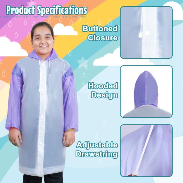 Raincoat for 10 to 14 Year Old Kids Children Water Resistant Rainsuit Adjustable Hood Drawstring Hem Rainwear (1 Pc, Purple & White)