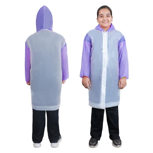 Raincoat for 10 to 14 Year Old Kids Children Water Resistant Rainsuit Adjustable Hood Drawstring Hem Rainwear (1 Pc, Purple & White)