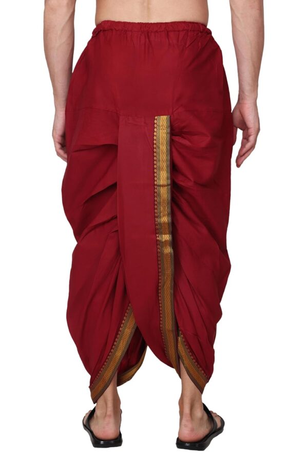 Rameshwaram Fabrics Men's Readymade Elastic Silk Dhoti, Comfortable Pre-Stitched Dhothi