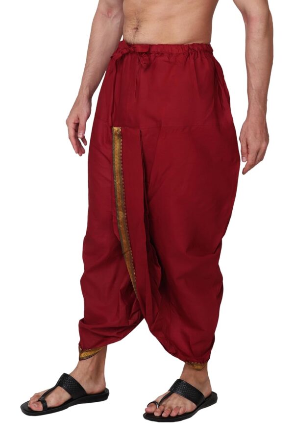 Rameshwaram Fabrics Men's Readymade Elastic Silk Dhoti, Comfortable Pre-Stitched Dhothi