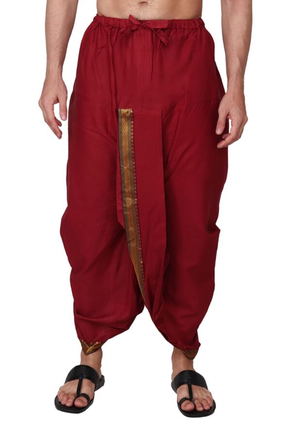 Rameshwaram Fabrics Men's Readymade Elastic Silk Dhoti, Comfortable Pre-Stitched Dhothi